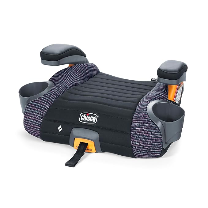 Chicco GoFit ClearTex Plus Backless Booster Car Seat, Latch Attachment, Quick-Release Latch Removal, Portable Car Booster Seat for Children at Least 4 Years Old and 40-110 lbs, Confetti/Black