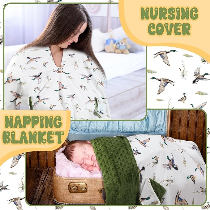 Honeydak Mallard Duck Car Seat Cover Baby Carseat Covers Minky Infant Nursing Canopy Breastfeeding Blankets Peekaboo Opening Mallard Duck Stroller Stuff for Newborn Baby Boy Girl, 27.5 x 39 Inch