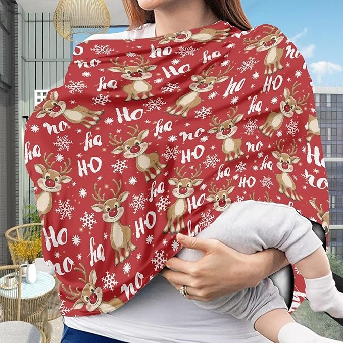 AFPANQZ Christmas Deer Nursing Cover Breastfeeding Scarf Baby Car Seat Covers for Boys Girls Infant Carseat Canopy Stretchy Soft Breathable Multi-Use Cover Up for Strolle Shopping Cart