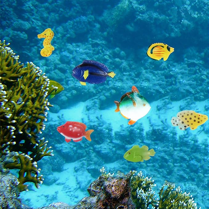 Boao 48 Pcs Plastic Fish Toys Small Tropical Fish Figure Set Sea Animals Mini Bath Toy Tropical Party Favor Gifts Assorted Ocean Creatures Figures Birthday Learning Educational Party Supplies Decor