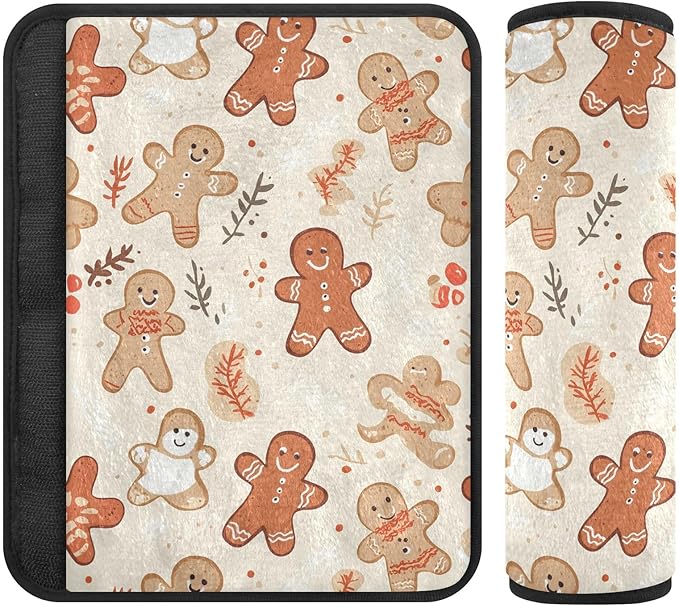 CHIFIGNO Cute Gingerbread Men Cookies Beige Car Seat Belt Covers Pack of 2 Soft Seat Belt Strap Cover Car Seat Shoulder Pads for Adults Kids