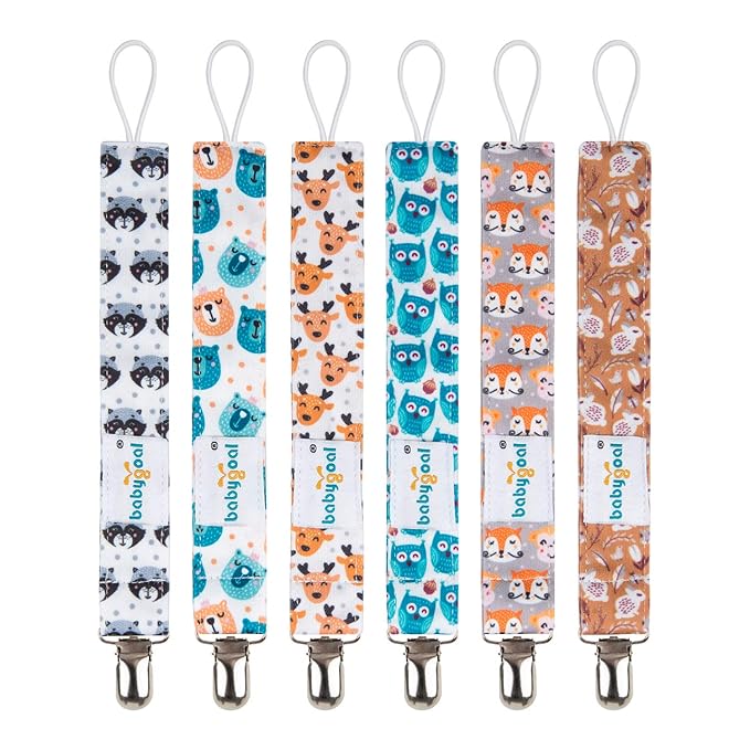 babygoal Baby Animal Pacifier Clips, 6 Pack Pacifier Holder Clip for Baby Boys and Girls Fits Most Pacifiers and Binkies