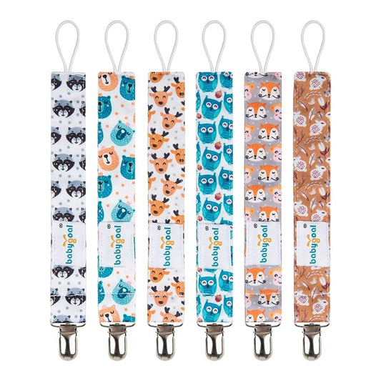 babygoal Baby Animal Pacifier Clips, 6 Pack Pacifier Holder Clip for Baby Boys and Girls Fits Most Pacifiers and Binkies