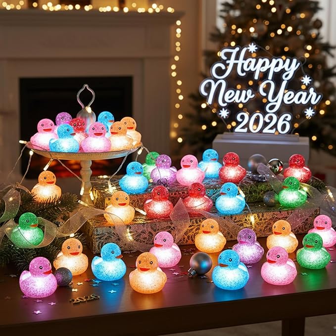 Deekin 48 Pcs LED Light up Rubber Duck 2'' Mix Color Cute Small Ducks for Birthday Decor Creative Gift Prizes (Fresh)