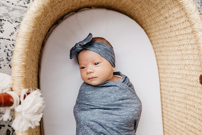 Copper Pearl Baby Bows: Stylish Headbands for Baby Girls, Premium Soft and Stretchy Baby Headbands, Perfect for Newborns, Trendy Designs - Denim