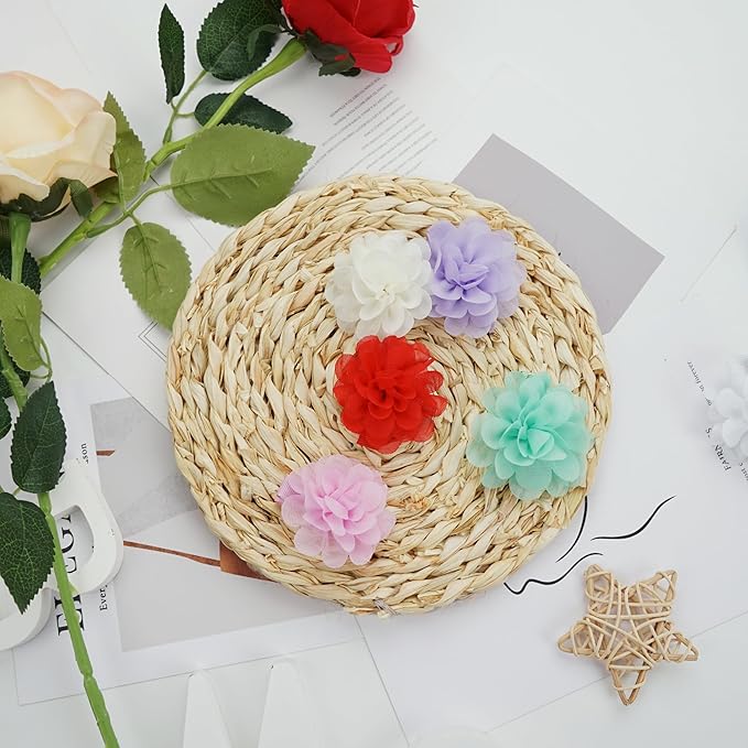 30pcs 2" Chiffon Flower Pearl Hair Clips for Girls Half Lined Non Slip Tiny Baby Clips Hair Accessories for Baby Girls Newborns Infants Toddlers 15 Colors in Pairs