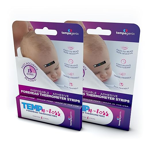 Fast Reading Disposable Forehead Thermometer Strips - Temp-N-Toss for Accurate & Hygienic Baby Temperature Measurement (12)