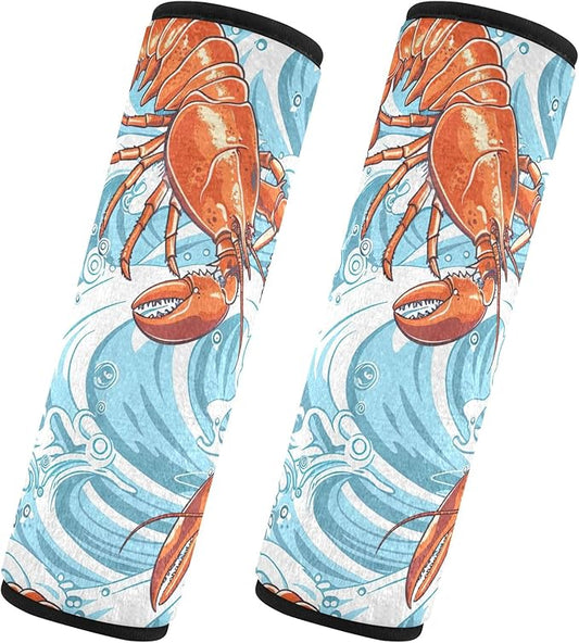 CHIFIGNO Orange Lobster Blue Sea Waves Seat Belt Covers 2 Pack Shoulder Seatbelt Pads Cute Car Seat Shoulder Protector for Adults Kids Women Men