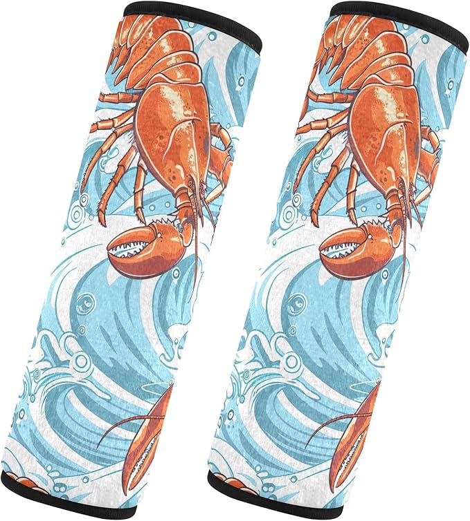 Orange Lobster Blue Sea Waves Seat Belt Cover Pad Universal Seatbelt Cushion 2Pcs Shoulder Strap Covers for Adults Kids