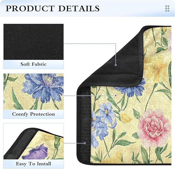 Car Seat Belt Pads Covers 2 Pcs Soft Seat Belt Shoulder Strap Covers Pad for Women Men Kids S Florals Carnation Delphinium Flower Yellow