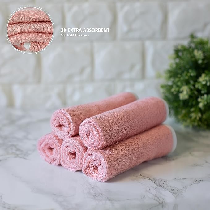 Soft Baby Washcloths Set - Absorbent Natural Baby Wash Cloth for Delicate Skin - 12"x12" Large Baby Bath Washcloths - Newborn Bath Face Towel (Pink)