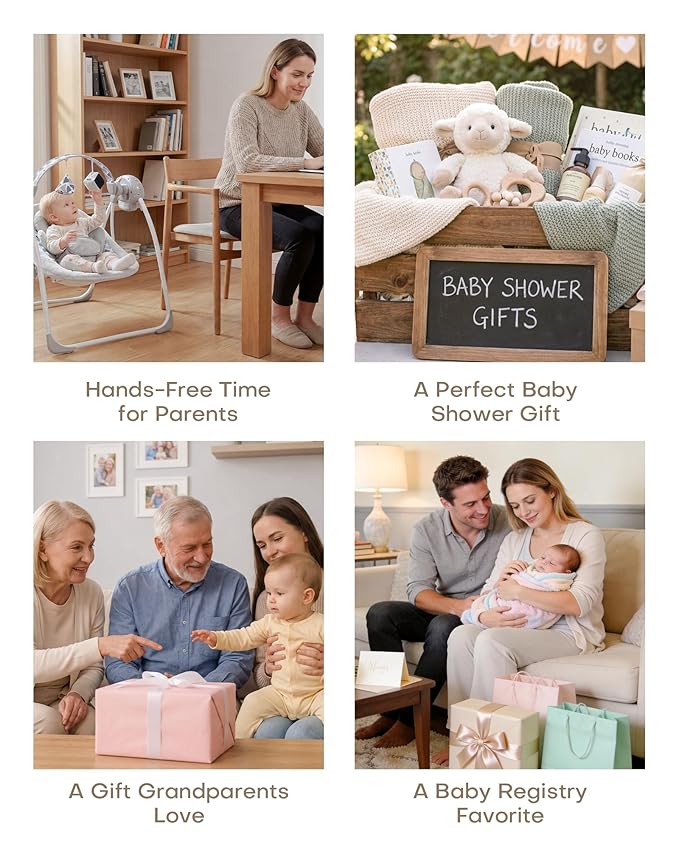 Baby Swings for Infants, Portable Baby Swing Folds Easy with Adaptable Speed, Music,Timer,Baby Swing Indoor/Outdoor,Infant Swing for Babies 0-6 Months 6-20 lbs Grey
