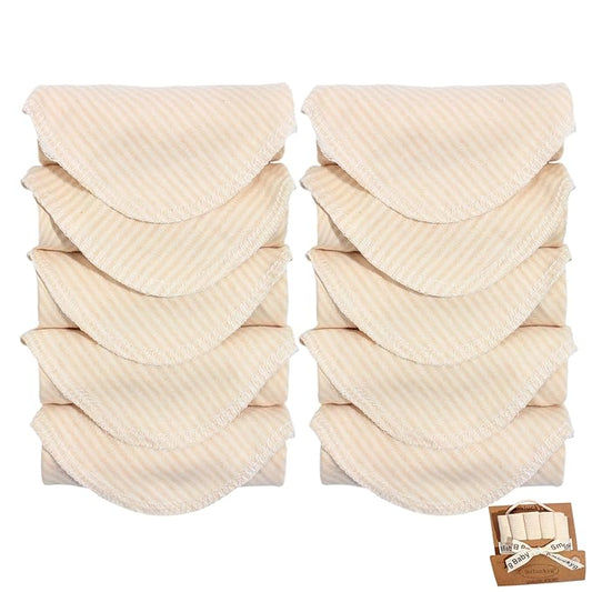 10-Pack Organic Cotton Baby Washcloths | Ultra-Soft Newborn Face Bath Towel - Reusable Baby Wipes for Delicate Skin Thin & Lightweight, Perfect for Babies, Kids, Toddlers, Infant (Stripes)