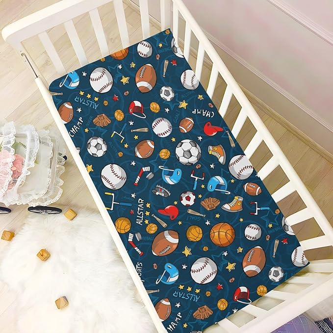 Baby Crib Sheet Sport Crib Mattress for Boys and Girls Playard Sheet Soft Breathable Fitted Baby Mattress Cover 52x28in