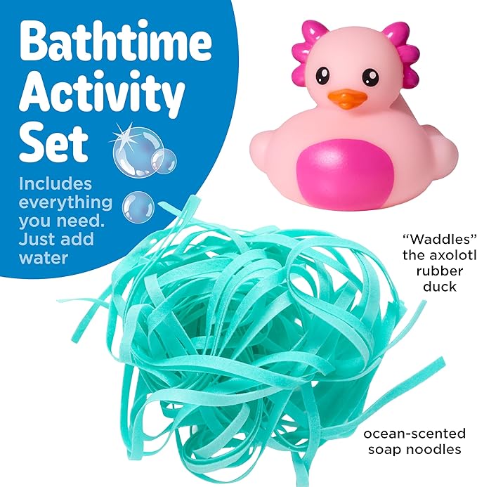 Creativity for Kids Soap Noodles Axolotl Bath Set | Mix, Swirl & Play with Aqua Blue Soap Noodles & Waddles The Axolotl Duck | Sensory Bath Toys & Fine Motor Skill Crafts (Ages 3+)