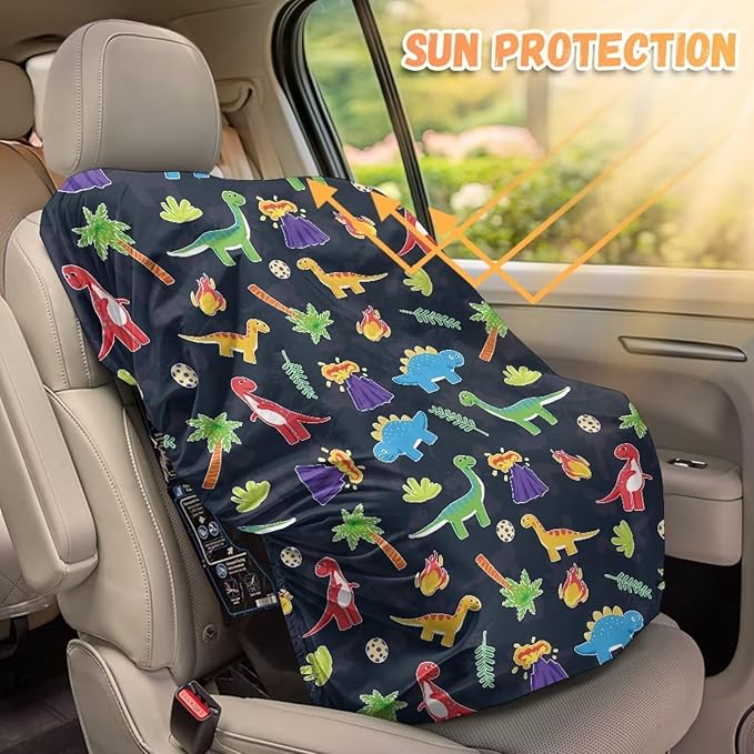 XYZCANDO Dinosaurs Summer Baby Car Seat Cover Cartoon Car Seat Sun Cover for Baby Stretch Summer Carseat Cover Protect from Sun/Hot Days Novelty Toddler Car Accessories Gift for Her