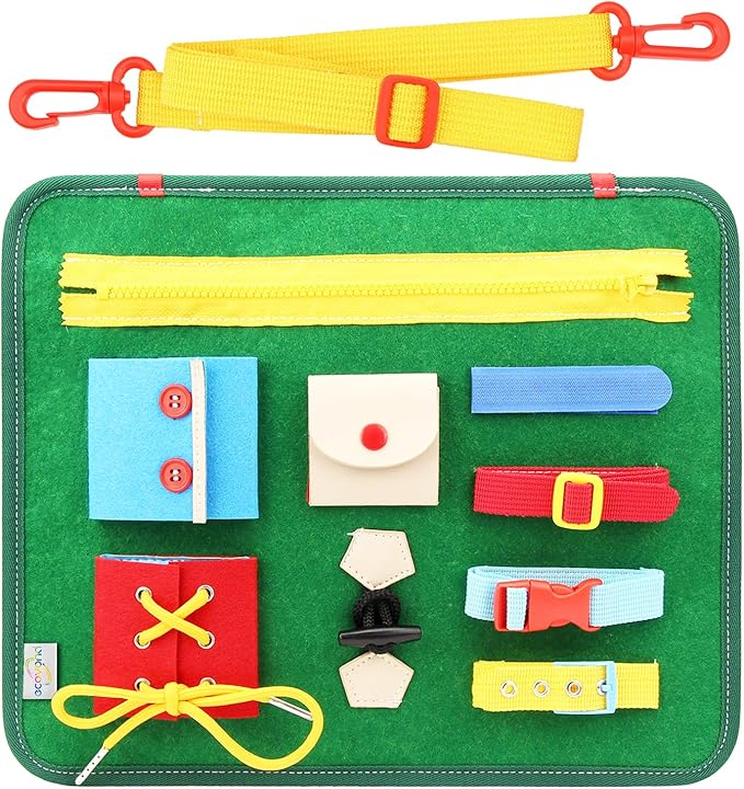 Toddler Busy Board | Colorful Activity Sensory Play Set to Stimulate Motor Skills, Learning & Fun | Educational Tool for Hand Eye Coordination & Basic Dressing Skills | School Bus Back | Travel Size