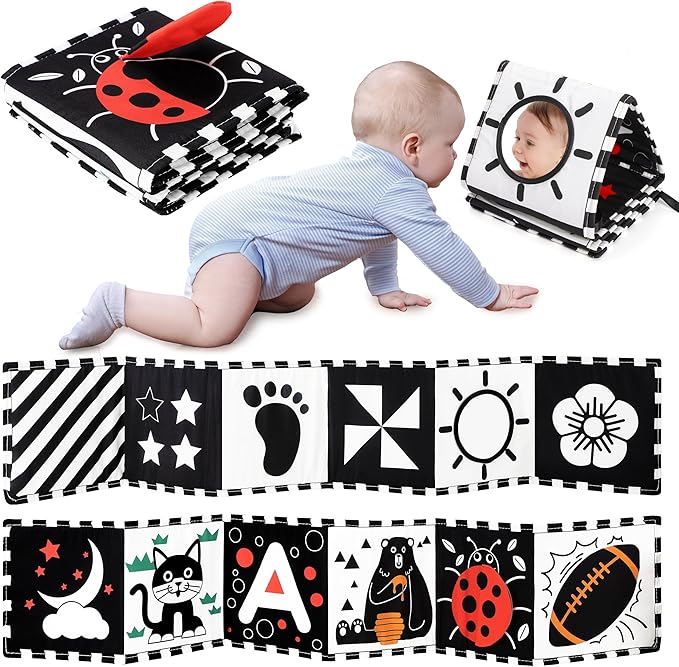 URMYWO Black and White Baby Toy, Tummy Time High Contrast Newborn Toys 0-3 Months, Soft Baby Book, Visual Stimulation Montessori Sensory Infant Toys 0-6-12 Months, Boy Girl Shower Gift, Easter Stuffer