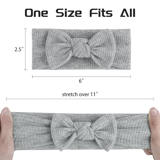 Baby Girls Waffle Headbands with Bows Elastics Handmade Hair Accessories Newborn Infant Toddler Hairbands and Bows Headwrap Kids 3 Packs Yellow Dark Khaki Gray