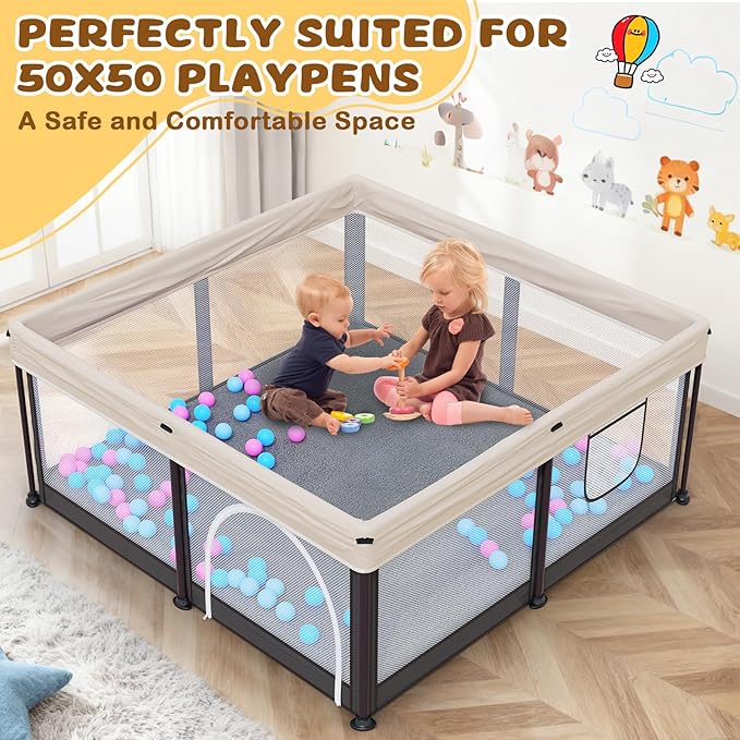 Yozoia Baby Play Mat 50 x 50, Thick Baby Play Mat for Floor, Ultra Soft Playpen Mat, Machine Washable Tummy Time Foam, Non-Slip Bottom Helps Cushion, for Kids, Infant and Toddler Crawling