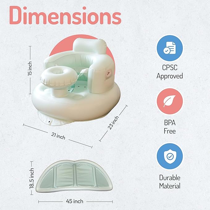 Inflatable Baby Seat for 3-36 Months w/Built-in Pump & Detachable Canopy, Sit Me Up Floor Seat for Baby w/Safety Straps, Inflatable Infant Chair, Indoor/Outdoor Blow Up Chair is Ideal Summer Gift