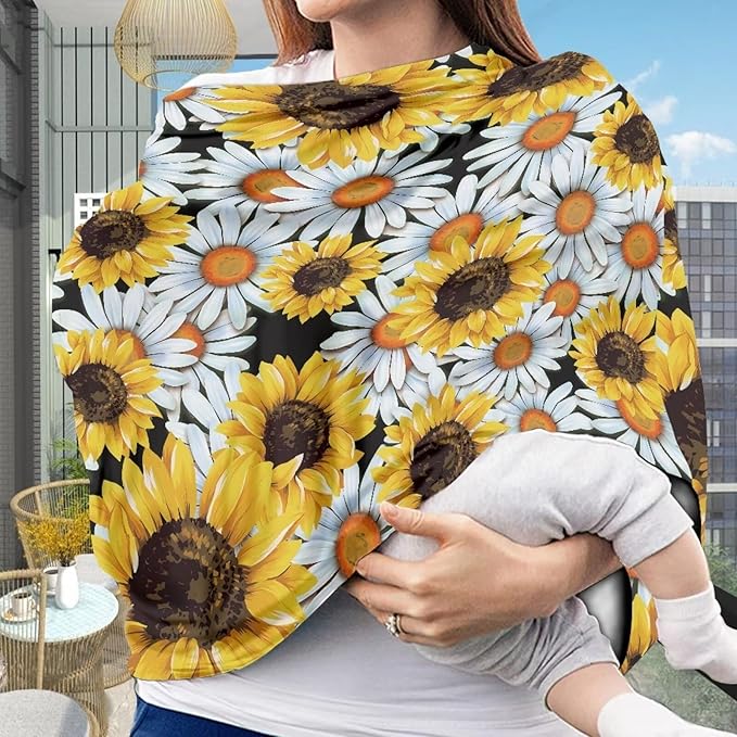 LedBack Daisy Sunflower Stretchy Car Seat Cover for Babies,Nursing Cover Breastfeeding Cover,Soft Breathable Baby Carseat Canopy