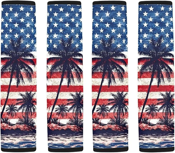 AFPANQZ American Flag Palm Auto Seat Belt Cover Pads for Men Women 2 Piece Safety Seatbelt Pad Cushion Universal Fit for Truck Van Sedans SUVs Bohemian Red Shoulder Strap Pads