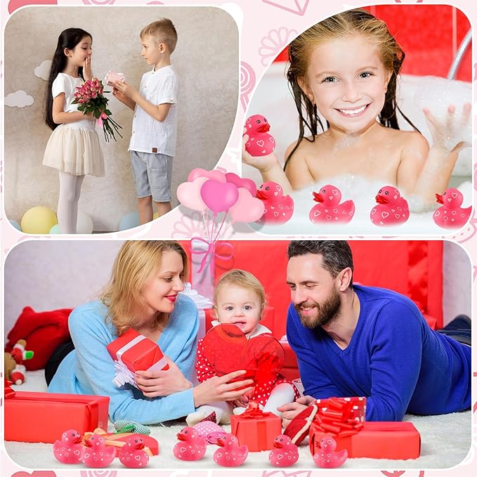 Jerify 10 Pcs 3 Inch Large Valentine's Day Rubber Ducks Bulk Valentine Large Pink Sweetheart Duckies Rubber Ducks for Bathtub Toys Party Favors Decorations Classroom Prizes Exchange Gifts