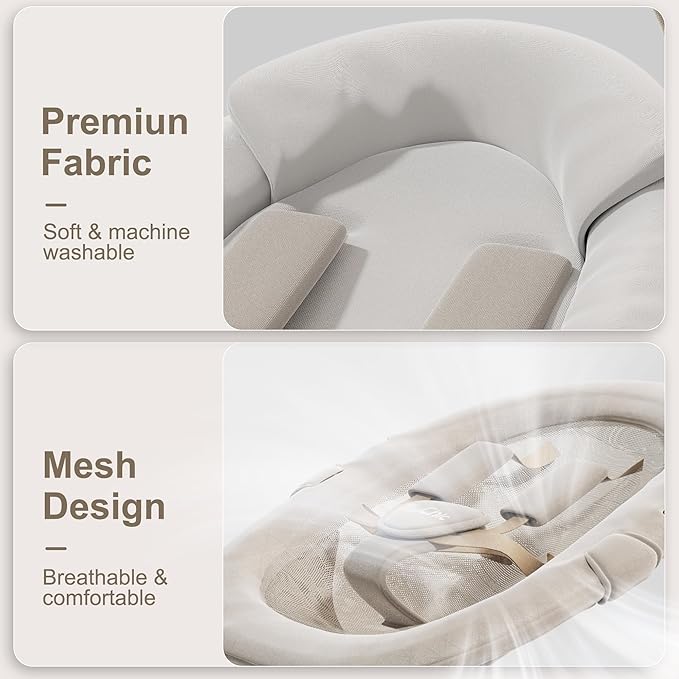 Baby Swings for Infants, Portable Infant Swing with 5-Speeds, 3-Adjustable Height, 3 Timer & 12 Lullabies, Mutil-Function Electric Swing for Baby, Indoor & Outdoor Use (Beige)