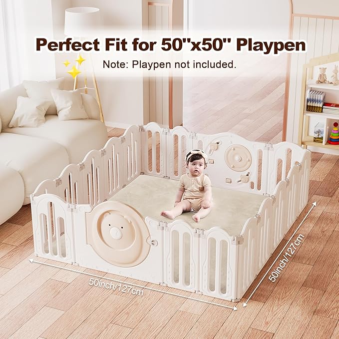 Baby Play Mat for Floor 59"x79", 1.3" Thick Memory Foam Playpen Mat, Ultra Soft Coral Velvet, Non-Slip & Water-Resistant, Ideal for Crawling & Play for Infants, Toddlers & Kids