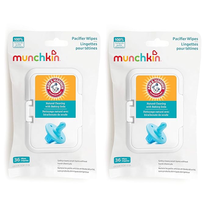Munchkin® Arm & Hammer Diaper Bag Refills, 4 Pack, 48 Bags & Arm & Hammer Pacifier Wipes - Safely Cleans Baby and Toddler Essentials, 2 Pack, 72 Wipes