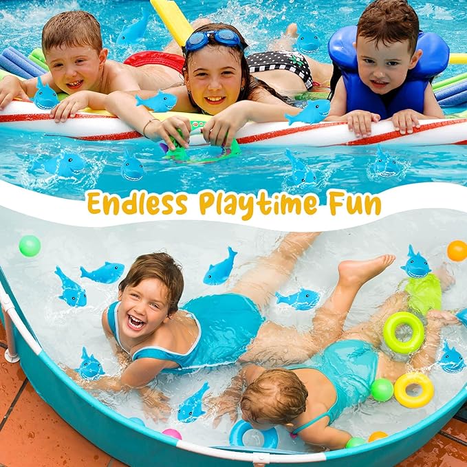 HFAYDZSW 70 Pcs Rubber Sharks for Kids, Blue Shark Bath Toys Cute Floating Squeaky Mini Rubber Sharks for Shower, Classroom Carnival Prizes, Cake Decoration