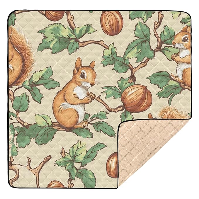 Squirrel Hazelnut Unique Soft Thick mat for Baby to Play on Floor for Floor Portable Foldable Travel Play Mat for Babies Infants Toddlers, 50'' x 50''para juegos de