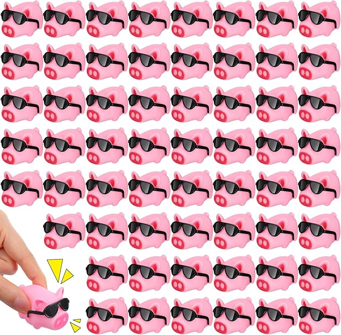 Liliful 200 Sets Mini Rubber Pig Bath Toy with Sunglasses Pink Float and Squeak Pig Bathtub Toys for Baby Shower Halloween Christmas Birthday Party Supplies
