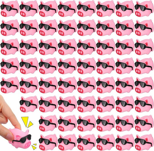 Liliful 200 Sets Mini Rubber Pig Bath Toy with Sunglasses Pink Float and Squeak Pig Bathtub Toys for Baby Shower Halloween Christmas Birthday Party Supplies