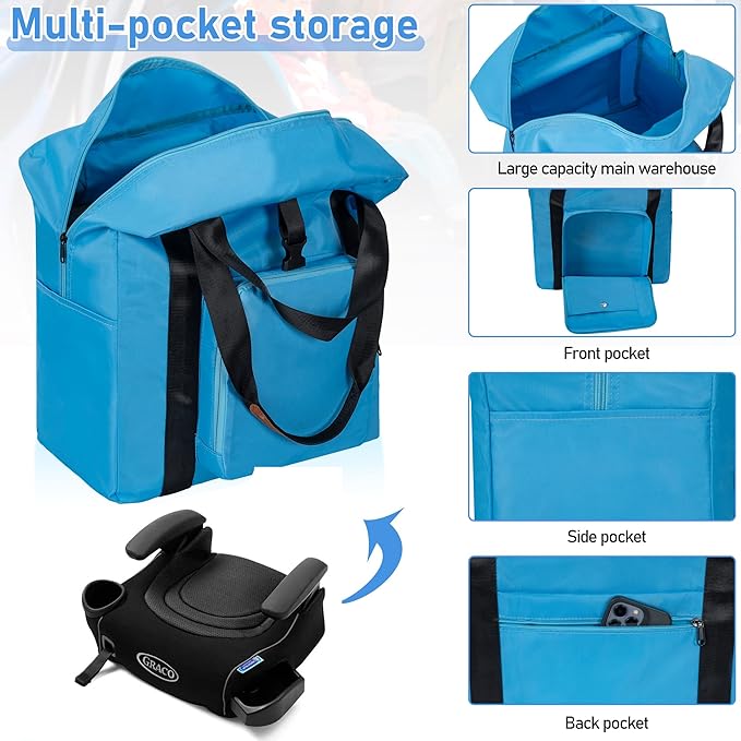 TORIBIO Durable Backless Booster Car Seat Travel Bag, Compatible with Cosco Topside Backless Booster Car Seat and Gb Pockit Stroller, Airplane Gate Check Tote Bag, Blue