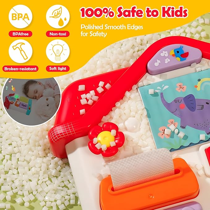 Baby Busy Board for 1 Year Old, Musical Montessori House Busy Board with Light & Music, Toddler Activity Toy for Boys Girls 12-18 Months, 1 Year Old Birthday Gift