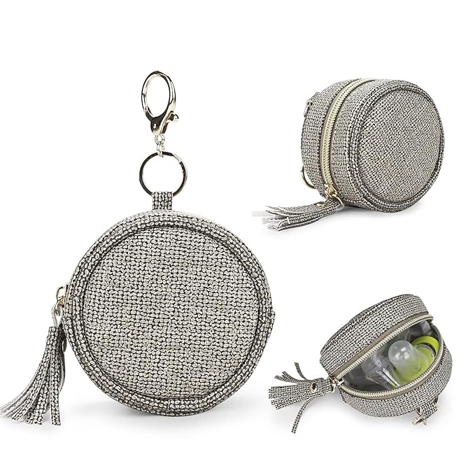 MOMIGO Pacifier Case Bag - Leather Pacifier Holder with Clip for Diaper Bag Stroller Purse Charm, Holds 2 Pacifiers Outdoor Travel (Weave Dark Grey)