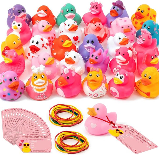 H1vojoxo Valentine’s Day Rubber Ducks - 30 Set Valentine's Day Rubber Ducks for Cruise Valentines Party Favor Duckies Cruise Duck Tags Kits for Pool Bath Toy Goodie Bag Fillers Classroom Exchange Gift