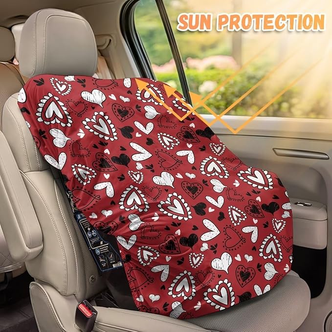 Valentines Day Car Decor Car Seat Sun Shade Cover with Heart Print Carseat Protector Car Seat Cover Baby, Tear-Resistant Sun Protection