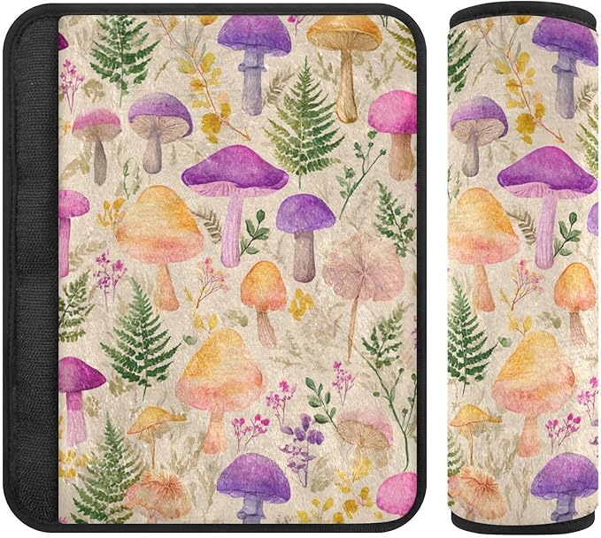 2 Pack Seatbelt Covers Seat Belt Cover Pad for Adults Boys Girls Car Seat Strap Covers Pads Cushion Universal Shoulder Strap Pad Protector for Backpack Camera Bag 10x7.7Inch Mushroom Colorful Pattern
