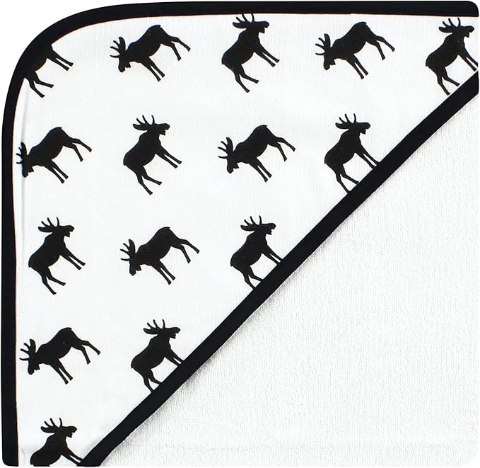 Hudson Baby Unisex Baby Cotton Rich Hooded Towels, Black Moose, One Size