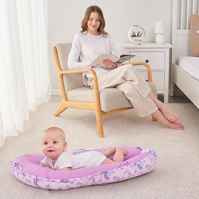 Viviland Baby Lounger Cover for Newborn Infant Babies 0-24 Months, Soft Breathable Cotton Fabric, Detachable Washable, Portable with Handles, Rainbow