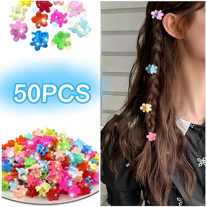 50Pcs Mini Flower Hair Clip Colorful Mini Hair Claw Baby Hair Clips Toddler Hair Clips Girls Decorative Bun Tiny hair clips, Assorted Colors (Floral)