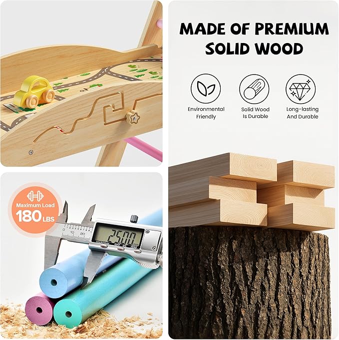 Pikler Triangle Climbing Set with Cushion, Foldable Climbing Toys Indoor, Montessori Toddler Gym, 10-in-1 Climber & Playground, Gift for Christmas, Birthday, New Year (Rainbow Valley)