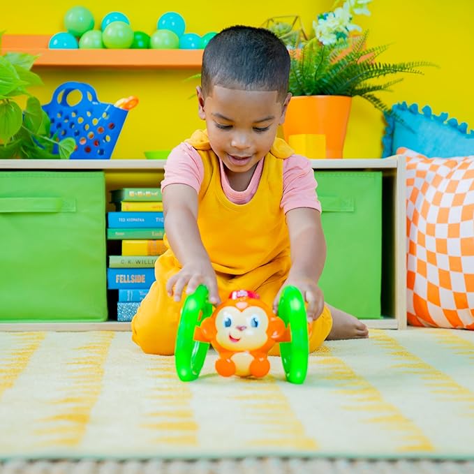 Bright Starts Roll & Glow Monkey Crawling Baby Toy with Lights and Sounds, Tummy Time Toy, 6 Months and up