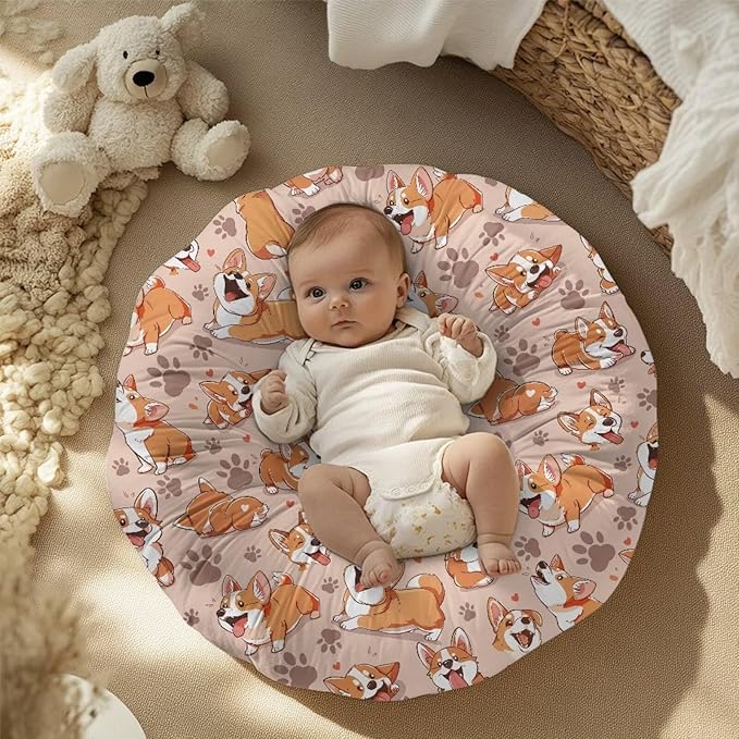 Cartoon Corgi and Paw Newborn Lounger Cover Lounger Cover for Boys Girls Comfy Fit Infant Lounger for Baby, Infant Removable Slipcover Breathable and Washable
