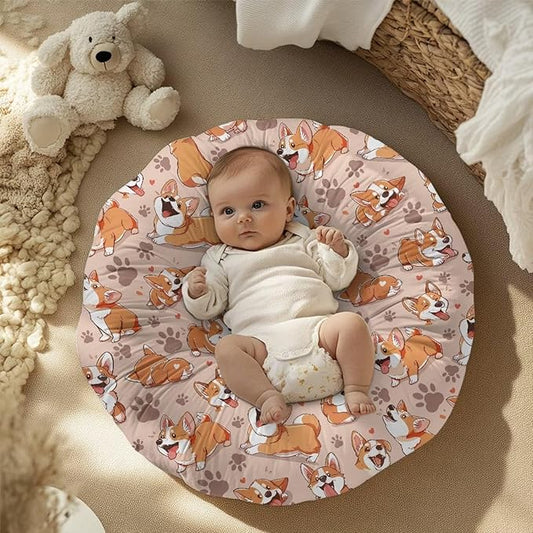 Cartoon Corgi and Paw Newborn Lounger Cover Lounger Cover for Boys Girls Comfy Fit Infant Lounger for Baby, Infant Removable Slipcover Breathable and Washable