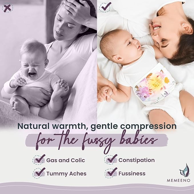 MEMEENO Baby Belly Band - Gas & Colic Relief, Heated Tummy Wrap for Newborns