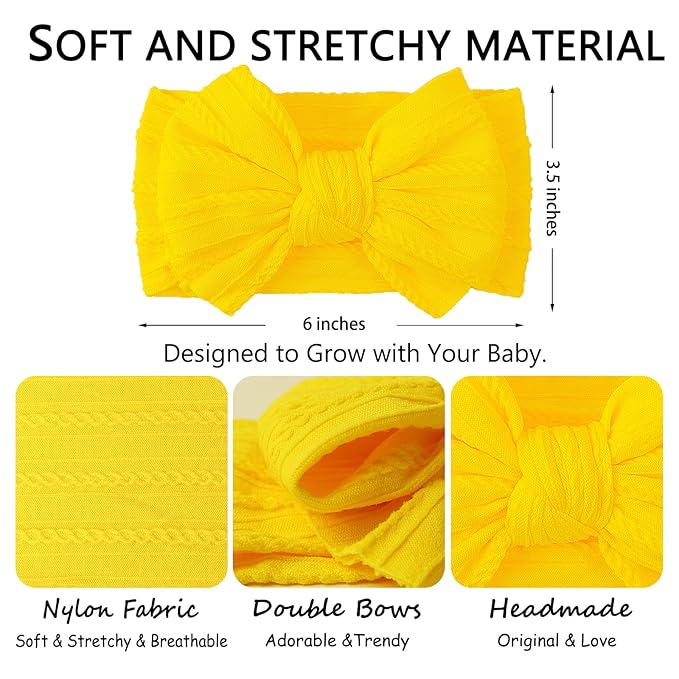 LemonSpace Handmade Baby Girls Headbands Soft Stretchy Nylon Halloween Thanksgiving Hair Accessories with Bows Fall Yellow Orange color for Newborn Baby Girls Infant Toddlers Kids(White Yellow Orange)